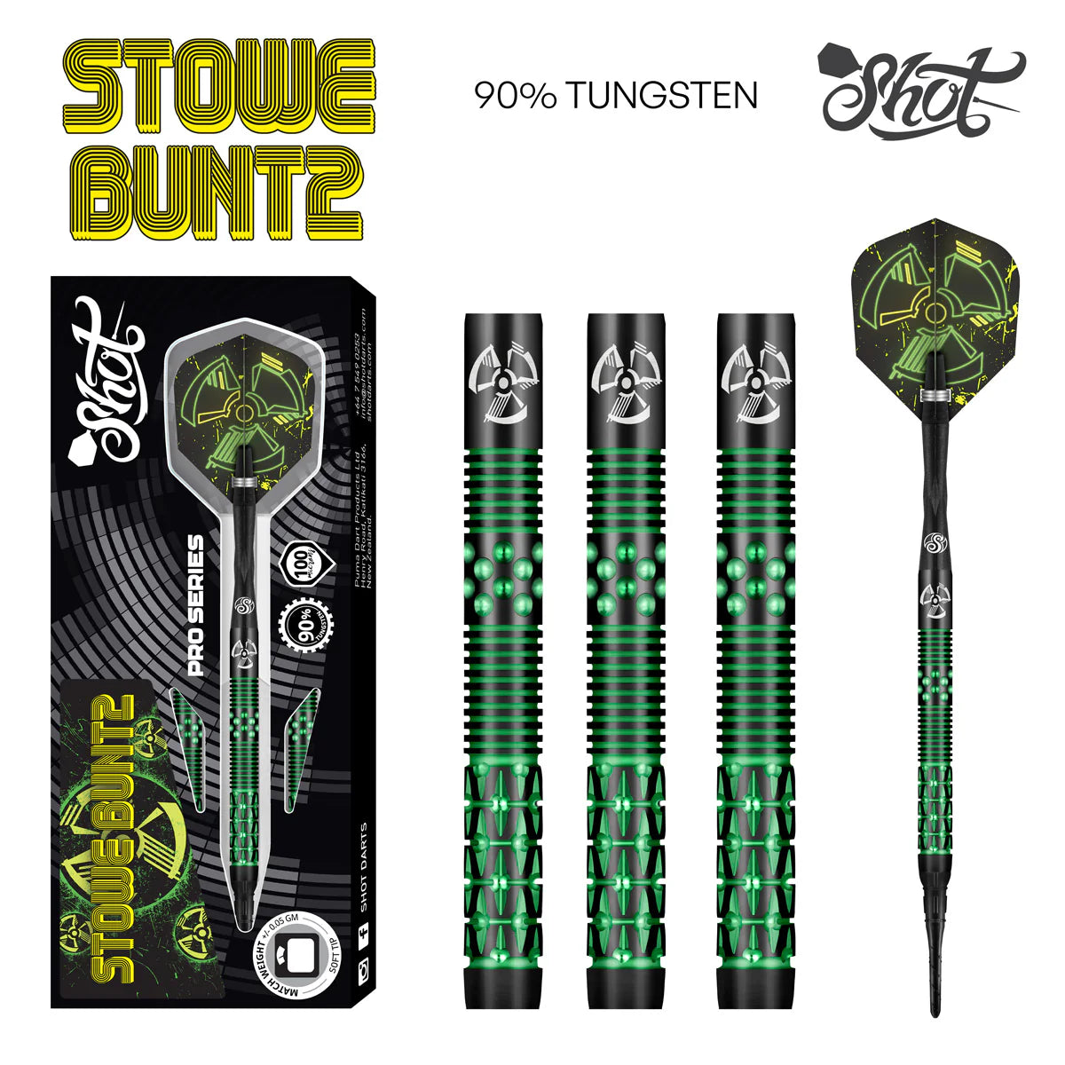 SHOT PRO SERIES - STOWE BUNTZ TITANIUM BLACK V2 DART SET - 90% TUNGSTEN BARRELS