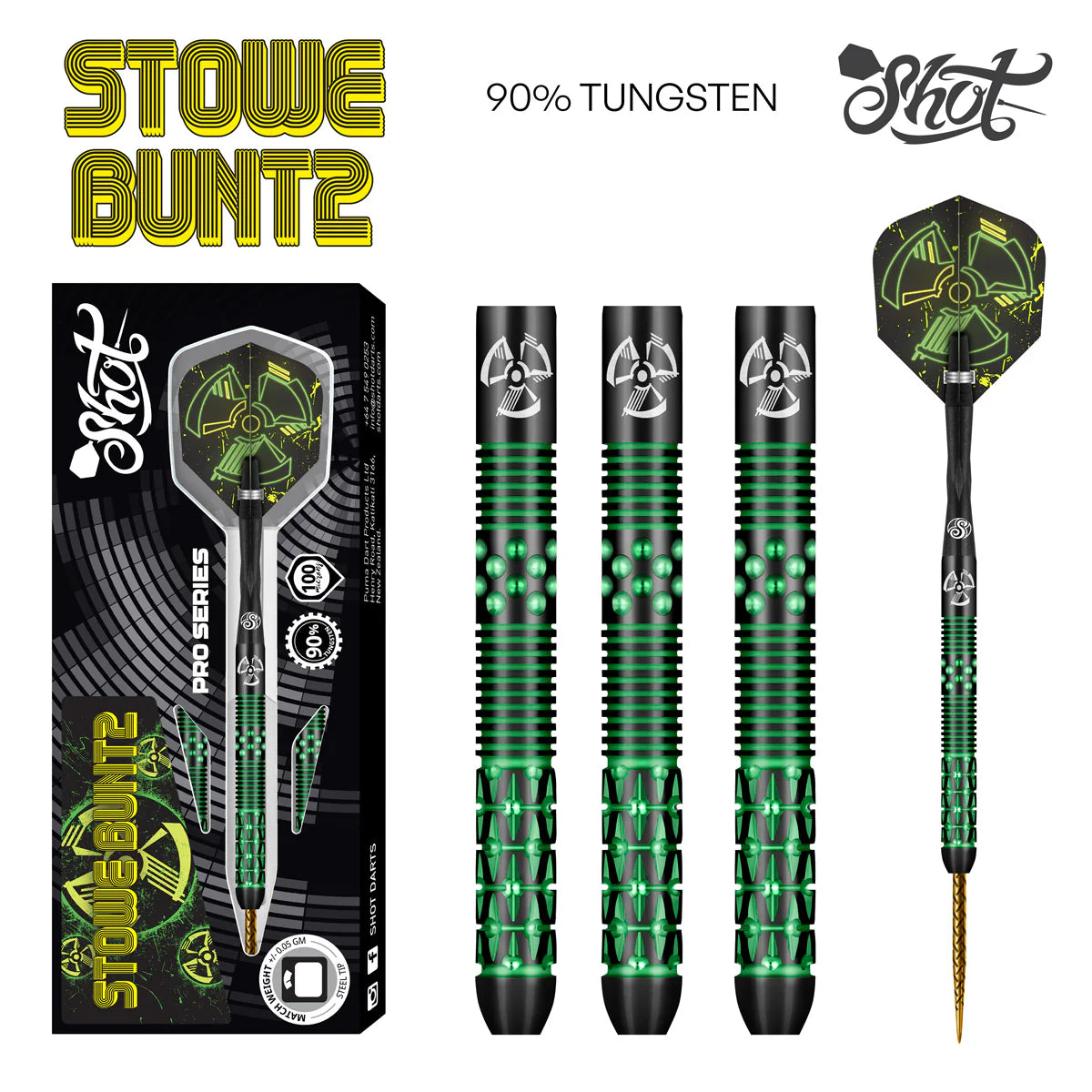 SHOT PRO SERIES - STOWE BUNTZ TITANIUM BLACK V2 DART SET - 90% TUNGSTEN BARRELS