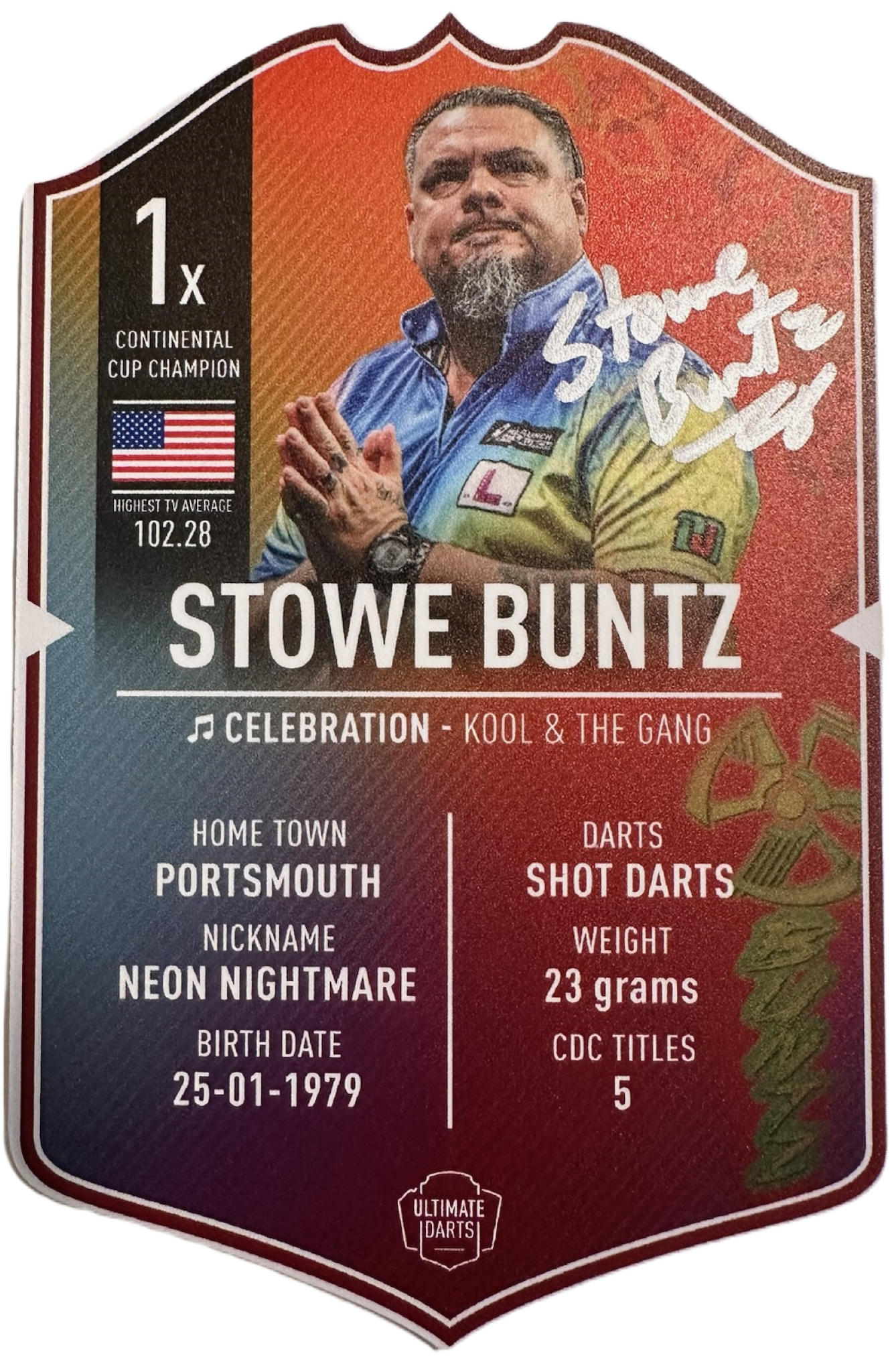 EXCLUSIVE STOWE BUNTZ *SIGNED* MINI ULTIMATE DARTS CARD